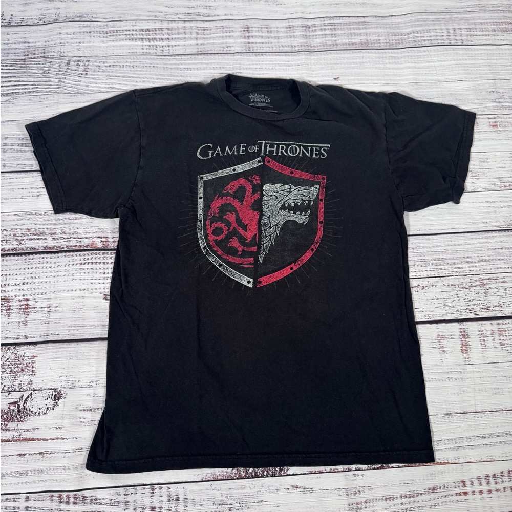 Game Of Thrones Mens Shirt Large Black Graphic Short Sleeve Crew Neck Cotton
